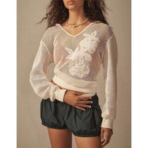 Daily Practice by Anthropologie Embroidered Mesh Hoodie Crochet Fishnet S 287144